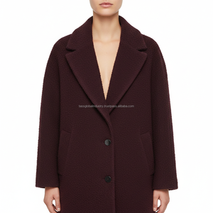 Manteau en laine double boutonnage bordeaux pour femme sur mesure, fabricant OEM et marque privée - Product Image 3