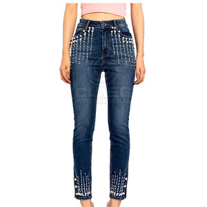 Jeans de diamantes de moda para mujer, pantalones vaqueros rectos de cintura alta con diamantes de imitación, ropa informal, proveedor directo de fábrica - Product Image 1