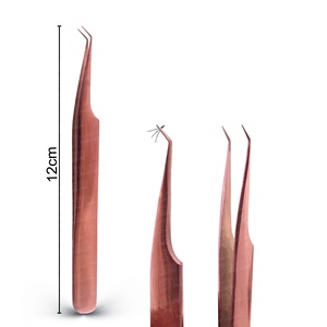 Pinzas para Extensión de Pestañas con Puntas Anguladas a 45 Grados, Color Oro Rosa, Acero Inoxidable, con su Propia Marca - Product Image 1