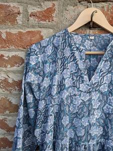 Casual Indian Cotton Long Gown Hand Block Printed Floral Dress with <b>Embroidered</b> <b>Tunics</b> Maxi Length Dress with Embellishment - Product Image 3