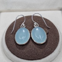 Pendientes de diseñador de moda de Plata de Ley 925, excelente calidad, Calcedonia azul, piedra preciosa, diamante, forma ovalada, regalo único de oro