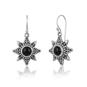925 Solid Sterling Silver <b>Earrings</b> <b>Earrings</b> Natural Black Onyx Gemstone Contemporary Design French <b>Hooks</b> With 925 Pure Silver - Product Image 1