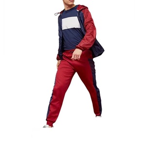 Survêtements coupe-vent de couleur unie pour hommes avec poches légers 100% polyester nylon couleurs contrastées costumes coupe-vent pour hommes - Product Image 1