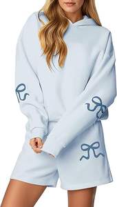 Ensemble de survêtement décontracté pour femmes, sweat-shirt à capuche ample à imprimé nœud et short de survêtement, en molleton, pour l'automne et l'hiver 2025 - Product Image 5