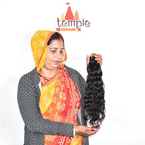Traitement de la couleur naturelle brute du temple indien aucun femmes noires cuticule aligné machine double trame extensions de cheveux humains à ondes profondes - Product Image 2