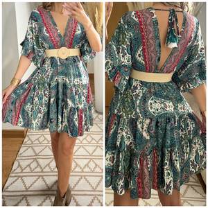 Main bloc imprimé indien coton robe d'été Boho Hippie Floral arc décor naturel taille numérique fête de mariage porter lavable - Product Image 6