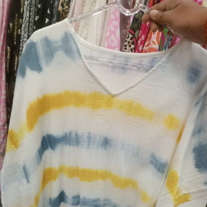 100% coton gaze tie-dye caftan haut Boho couverture de plage avec pompon ourlet bouton décoration été décontracté hauts amples pour vêtements de villégiature - Product Image 1