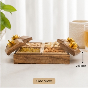 Boîte de rangement carrée en bois pour fruits secs, design minimaliste avec poignées dorées en forme de fleur, 2,5 pouces, pour la décoration de chambre. - Product Image 3