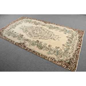 5.1x8.9 ft Large Turkish Vintage Rug, <b>Brown</b> Patchwork <b>Wool</b> Rug - Product Image 2