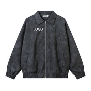 Veste en cuir PU de style Maillard American High Street Retro Trendy Jacket Zipper Lapel Gaufrage Logo Jacket - Product Image 3