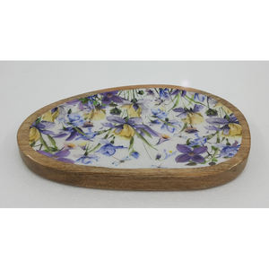 Bandeja de servicio de forma ovalada de madera de diseño de lujo con acabado esmaltado de calcomanía para el hogar y la boda bandeja de servicio de comida hecha a mano a granel - Product Image 1