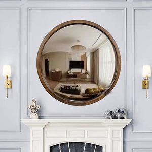 Miroir de salle de bain de 31.5 pouces pour décoration murale de style rustique de ferme-Miroir de courtoisie rond Bordure en bois pour couloir Cercle surdimensionné - Product Image 3