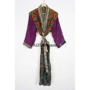 Indian Handmade Silk Kimono <b>Dressing</b> <b>Gown</b> Boho Chic Lounge Wear Womens Kimono <b>Long</b> Sleeve Wedding Robe Bridal Elegant Style - Product Image 4