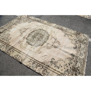 Tapis Patchwork Vintage Classique en Laine Beige Marron Fait à la Main Rectangle Polyester Peluche Latex pour Chambre Chevet Taille 5.3X8.3 ft - Product Image 2