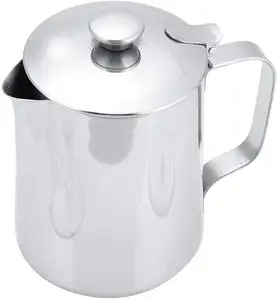 Taza de café de acero inoxidable para uso en cocina y oficina en casa, jarra para espuma de leche, tapa con tapa