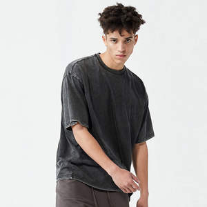 T-shirt à manches courtes, ample et décontracté, avec épaules tombantes, lavage à l'acide, pas de quantité Minimum de commande - Product Image 4