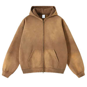 Haute qualité 420gsm poids lourd français Terry à capuche hommes Vintage en détresse lavage à l'acide conception recadrée zippé surdimensionné sweats à capuche - Product Image 6