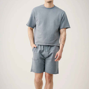 High Quality 360 Grams Heavyweight Acid Wash T-Shirt Short Set 2 Piece Jogger Set Breathable T-Shirt Short Cotton Set for Men - Product Image 4
