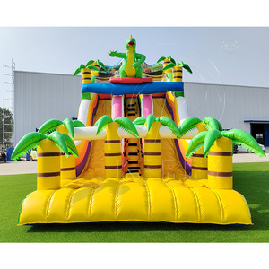 Commercial PVC Dino Park <b>Inflatable</b> <b>Water</b> Double <b>Slide</b> Bouncer Combo Jumping Castle Indoor Outdoor Palm Tree Use - Product Image 1