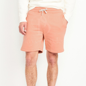 กางเกงขาสั้นวินเทจผ้าฝ้ายเฟรนช์เทอร์รี่สำหรับผู้ชาย เนื้อผ้าหนานุ่ม สีอ่อน เอวกลาง มีเชือกผูก ปิดด้วยเชือกผูก ทรงลำลอง สีพื้น ยับยาก - Product Image 4