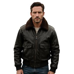 Classic Men's Sheepskin Bomber Jacket Premium Leather Warm And Soft Inner Lining Durable Winter Outerwear - Product Image 1