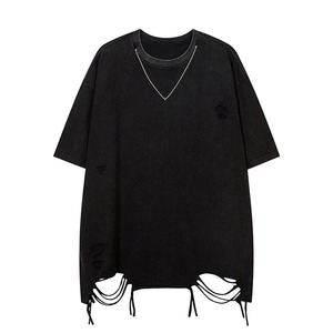 Logo personnalisé Designer plaine de haute qualité 2025 T-shirts en gros vierge en détresse Vintage hommes T-Shirt - Product Image 3