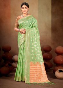 Bollywood Magnifique saree en soie avec une pièce de chemisier et Saree en lin pour femme - Product Image 5