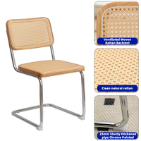 Ensemble de 2 chaises de salle à manger en rotin de style mid-century, chaises d'appoint Breuer avec structure cantilever chromée pour salle à manger, cuisine, salon