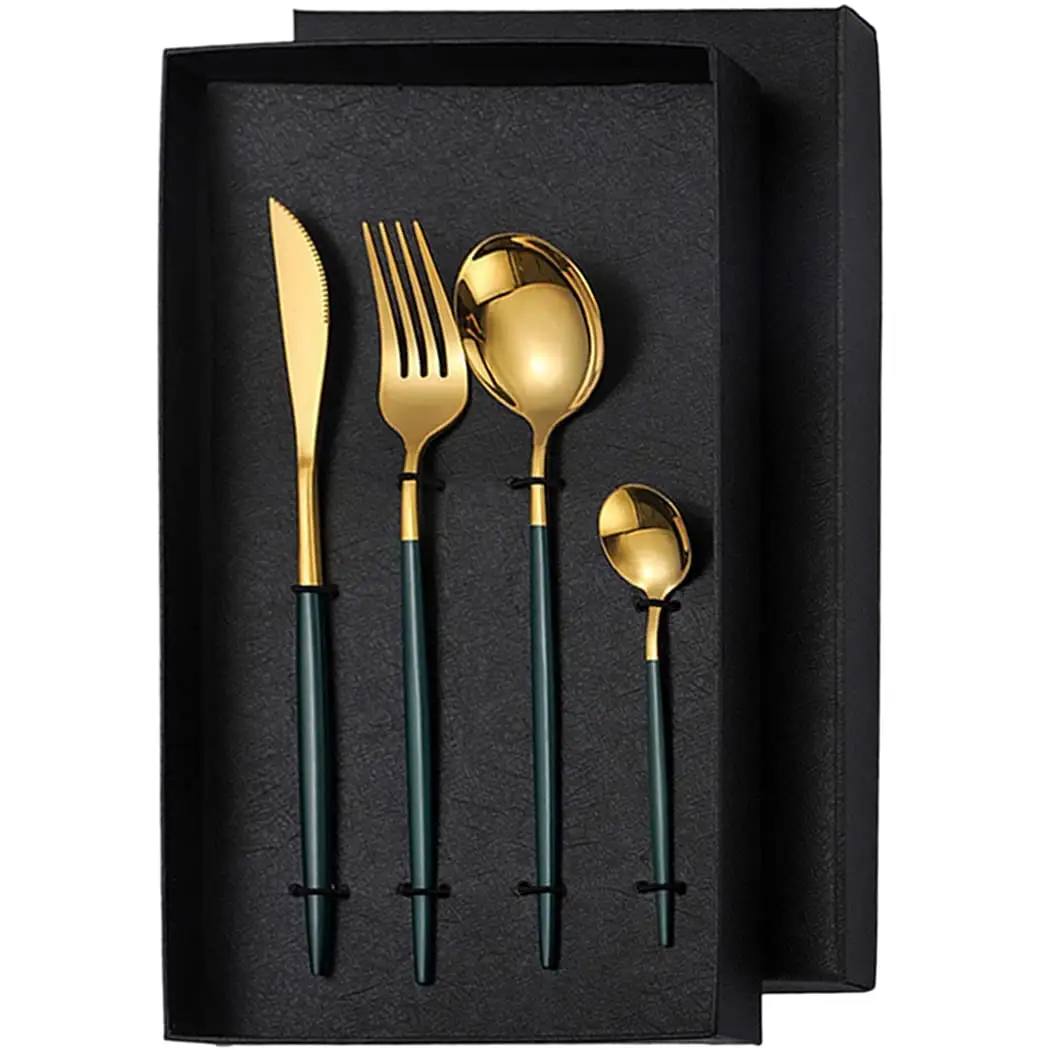 king international Wholesale dinnerware luxury stainless steel knife fork and spoon gold flatware Cutlery Set with gift