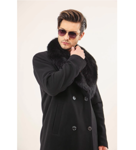 Valeeriano Romano เสื้อโค้ทหนังแกะสีดำสำหรับผู้ชาย, เสื้อโค้ทขนสัตว์ผ้าฝ้ายเติมระบายอากาศดีไซน์หนาสไตล์ตุรกี - Product Image 1