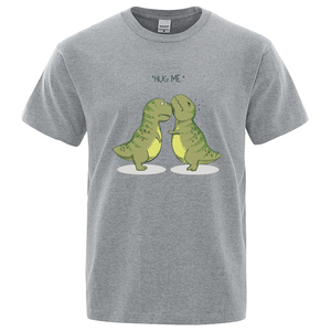 T-shirts pour hommes Hug Me Kawaii, petit dinosaure vert amusant, T-shirts amples, T-shirts en coton d'été, T-shirts surdimensionnés, manches courtes de style streetwear - Product Image 6