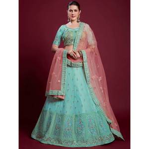 Robe de bal longue en georgette à paillettes turquoise douce, Lehenga Choli pour réception et soirées - Product Image 6