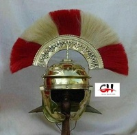 CH Ortaçağ Şövalyesi Roma Centurion Miğferi Kırmızı ve Altın Tüylerle Süslü Vintage El Yapımı Metal Miğferler, Calvin El Sanatları tarafından.