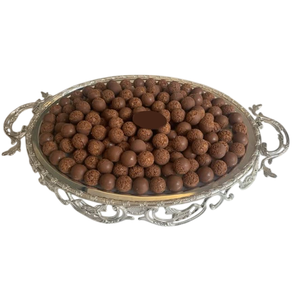 Top Quality Silver Metal <b>Chocolate</b> Sweets Serving Tray With Floral Handle New <b>Luxury</b> Design <b>Chocolate</b> Serving Platter Best Price - Product Image 1