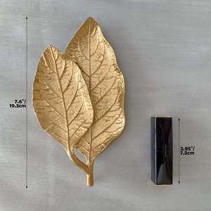 Plato de joyería de Metal de estilo Art Deco, organizador de baratijas de aluminio con soporte de anillo en forma de hoja, bandejas decorativas artesanales - Product Image 3