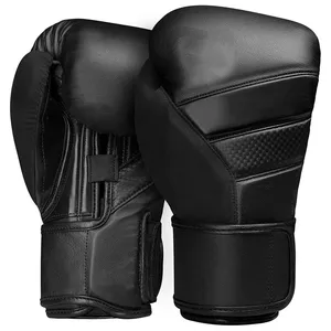 Gants de boxe Sport de couleur noire 2023 logo personnalisé gants de boxe de combat en gros gant de boxe en cuir anti-choc