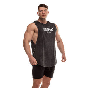 ODM 220Gsm Acid Wash 100%Cotton Basketball Shoulder Vest Custom Design Sleeveless Round Neck Collar Comfortable <b>Tank</b> <b>Top</b> <b>For</b> <b>Men</b> - Product Image 2