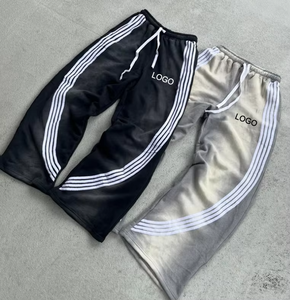 High Quality Winter Vintage <b>Spray</b> Sweat Pants Men Side Striped Wide Leg Stacked Graphic Embroidered Webbing Curved Long 100% - Product Image 6