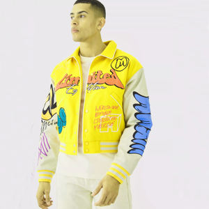 Veste de baseball pour homme OEM, style Letterman, avec motif graffiti brodé personnalisé, veste bomber universitaire, streetwear, veste décontractée d'hiver - Product Image 5