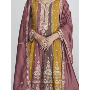 Conjunto de Salwar de Seda con Lentejuelas Multicolores para Mujer con Dupatta - Product Image 3