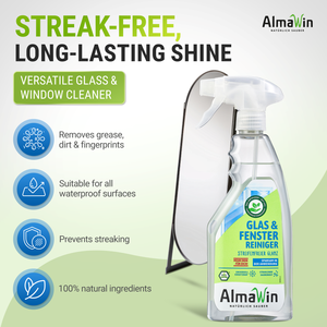 Limpiador de ventanas y vidrios perfecto de la marca AlmaWin, 500ml, Spray sin rayas, espejos con brillo vegano, detergente orgánico de vidrio brillante - Product Image 2