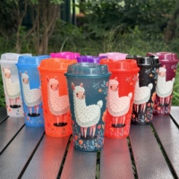 Gobelet à café en plastique scintillant de 16 oz avec couvercle, gobelet réutilisable, vaisselle scintillante, design animal mignon, vente en gros