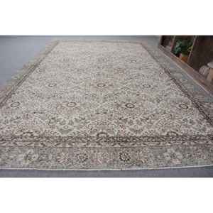 Vintage Turkish Rug Classic Beige <b>Brown</b> Handmade 6x10ft Patchwork Design Large Area Rectangle <b>Wool</b> Material Latex for Bedroom - Product Image 3