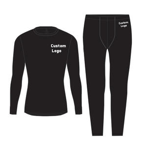 Conjunto de ropa interior térmica ajustada informal para hombre, de lona transpirable, cuello levantado, cierre de cremallera, logotipo frontal bordado, sólido de invierno - Product Image 4