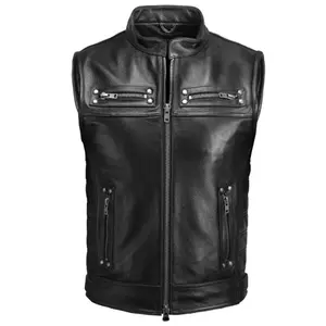 Colete masculino de couro preto sem mangas, para motociclista, hip hop, punk, sólido, preto, para primavera