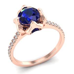 Anillo de Compromiso de Oro Sólido de 14K de Alta Calidad REYES con Diamante para Mujer, Corte Brillante Redondo, Gema de Zafiro Azul de 1 Quilate - Product Image 2