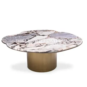 Golden metal Centre Table masterpiece marble top elegance natural 30X30X16 Inch Dubai furniture Arab designs hotel decor