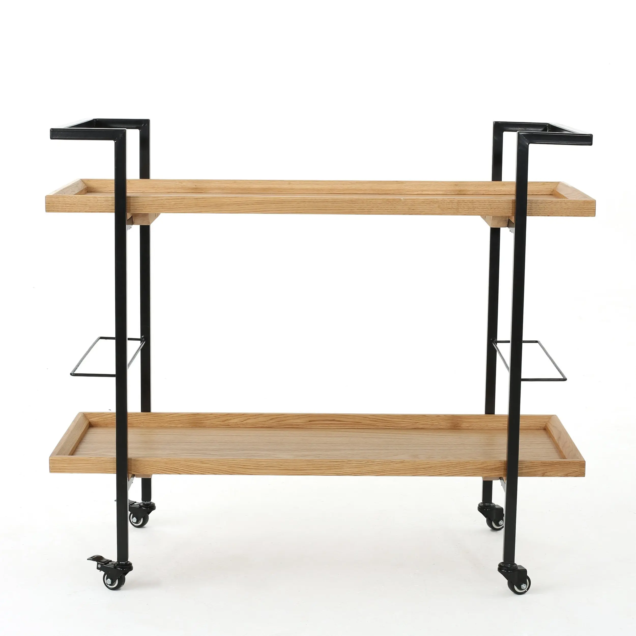 2 Tier Serving Wood Bar Cart Modern Industrial Rolling Casters With Lock For Homes Bars Restaurants Easy Handling and Assembling