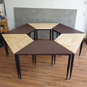 Set of 6 Trapezoidal <b>Tables</b> Minimalist Design Made of Rubber Wood with Iron Cone Legs <b>Office</b> Furniture-HBLG045 - Product Image 6