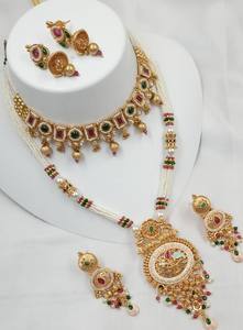 INDIAN TRADITIONAL and FASHIONABLE COPPER <b>JEWELLERY</b> BRIDAL WEDDING <b>JEWELLERY</b> <b>SET</b> for WOMEN EARRINGS and NECKLACE <b>SET</b> - Product Image 2